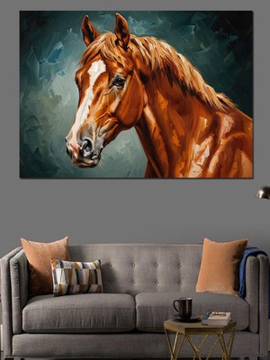 Karizma Tablo Kahverengi Asil At Kafası Portresi Dekoratif Kanvas - Mdf Ahşap Tablo