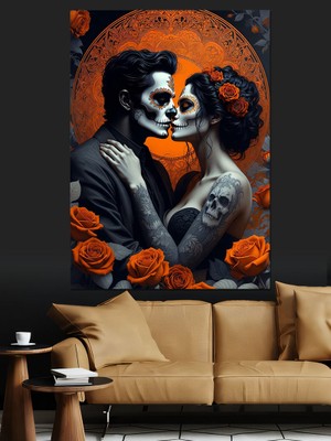 Karizma Tablo Ölümsüz Aşk Iskelet Çift Portresi Dekoratif Kanvas - Mdf Ahşap Tablo