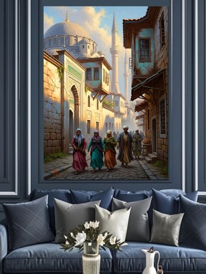 Karizma Tablo Tarihi Istanbul Sokağı ve Camiler Dekoratif Kanvas - Mdf Ahşap Tablo