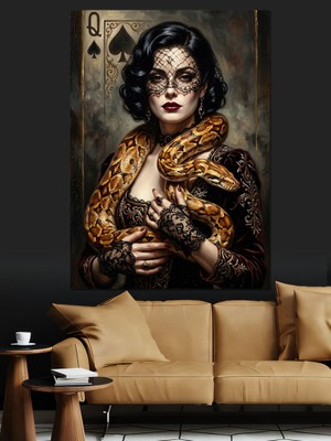 Karizma Tablo Boynunda Yılan Olan Gotik Kadın Dekoratif Kanvas - Mdf Ahşap Tablo