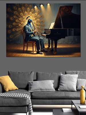 Karizma Tablo Piyano Başında Çalan Modern Müzisyen Dekoratif Kanvas - Mdf Ahşap Tablo