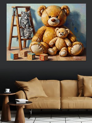 Karizma Tablo Oyuncak Ayı ve Küçük Arkadaşları Dekoratif Kanvas - Mdf Ahşap Tablo