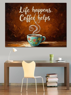 Karizma Tablo Kahve Yardım Eder Mutfak Yazısı Dekoratif Kanvas - Mdf Ahşap Tablo