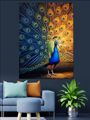 Karizma Tablo Görkemli Kuyruğuyla Tavus Kuşu Portresi Dekoratif Kanvas - Mdf Ahşap Tablo