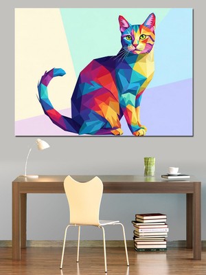 Karizma Tablo Geometrik Pop Art Kedi Portresi Dekoratif Kanvas - Mdf Ahşap Tablo