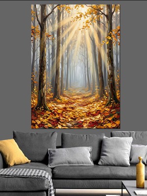 Karizma Tablo Sonbahar Işıkları Altında Orman Yolu Dekoratif Kanvas - Mdf Ahşap Tablo