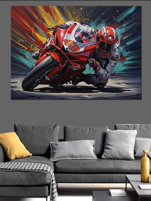 Karizma Tablo Yağmurlu Gecede Hız Yapan Motosiklet Dekoratif Kanvas - Mdf Ahşap Tablo