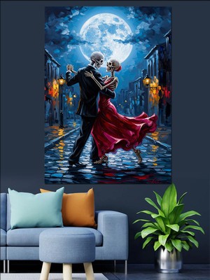 Karizma Tablo Gece Yağmurunda Dans Eden Çift Dekoratif Kanvas - Mdf Ahşap Tablo