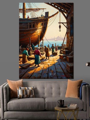 Karizma Tablo Limanda Gemi Inşa Eden Işçiler Dekoratif Kanvas - Mdf Ahşap Tablo