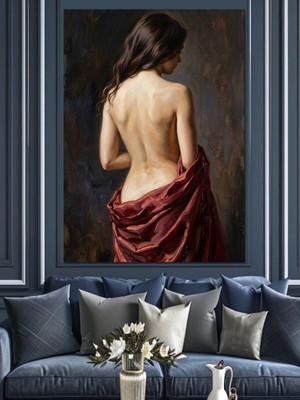 Karizma Tablo Kadın ve Kırmızı Kumaş Dekoratif Kanvas - Mdf Ahşap Tablo