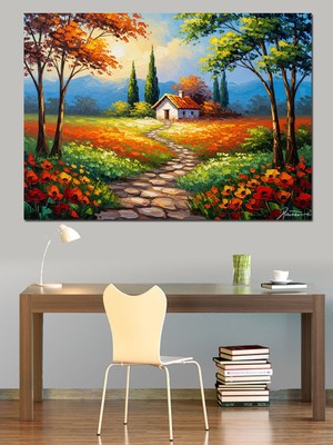 Karizma Tablo Sonbahar Işığında Yol ve Dağlar Dekoratif Kanvas - Mdf Ahşap Tablo