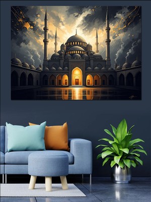 Karizma Tablo Işıklı Büyük Cami ve Minareler Dekoratif Kanvas - Mdf Ahşap Tablo