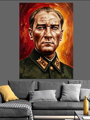 Karizma Tablo Ateşli Renklerle Atatürk Portre Çalışması Dekoratif Kanvas - Mdf Ahşap Tablo