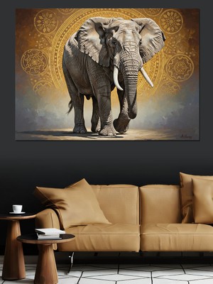Karizma Tablo Antik Desenli Gri Asil Fil Portresi Dekoratif Kanvas - Mdf Ahşap Tablo