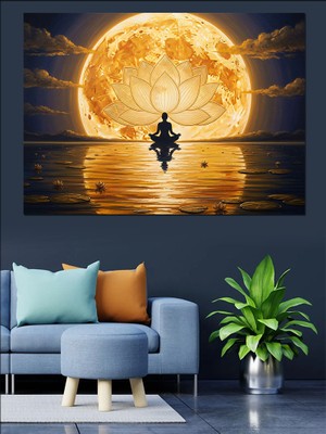 Karizma Tablo Dolunay ve Su Üzerinde Meditasyon Dekoratif Kanvas - Mdf Ahşap Tablo