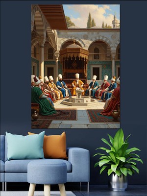 Karizma Tablo Saray Avlusunda Toplanan Osmanlı Heyeti Dekoratif Kanvas - Mdf Ahşap Tablo