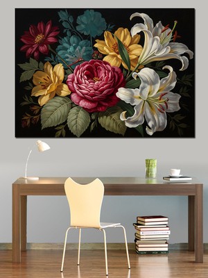 Karizma Tablo Karanlıkta Parlayan Renkli Bahar Çiçekleri Dekoratif Kanvas - Mdf Ahşap Tablo