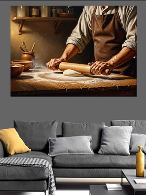 Karizma Tablo Hamur Açan Usta Fırıncı Elleri Dekoratif Kanvas - Mdf Ahşap Tablo