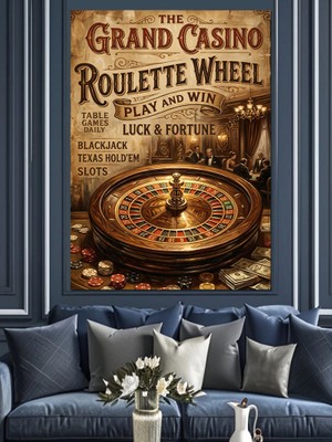 Karizma Tablo Grand Casino Rulet Çarkı Tasarımı Dekoratif Kanvas - Mdf Ahşap Tablo