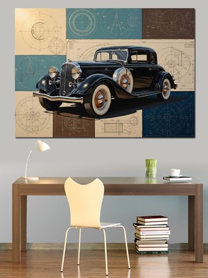 Karizma Tablo Teknik Planlar Üzerinde Klasik Araba Dekoratif Kanvas - Mdf Ahşap Tablo