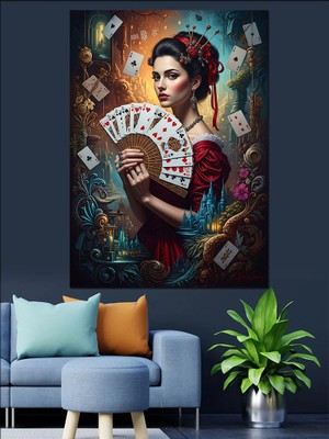 Karizma Tablo Elinde Kartlar Tutan Ispanyol Kadın Dekoratif Kanvas - Mdf Ahşap Tablo
