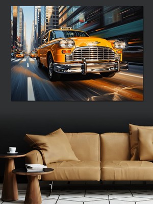 Karizma Tablo Gece Caddesinde Ilerleyen Klasik Araba Dekoratif Kanvas - Mdf Ahşap Tablo