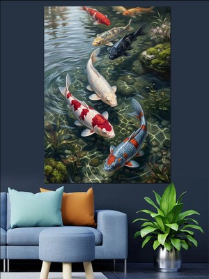 Karizma Tablo Su Içinde Yüzen Renkli Balıklar Dekoratif Kanvas - Mdf Ahşap Tablo