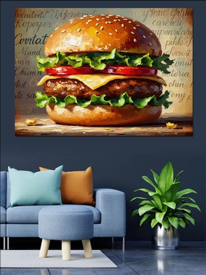 Karizma Tablo Antik Kağıt Üzerinde Büyük Burger Dekoratif Kanvas - Mdf Ahşap Tablo