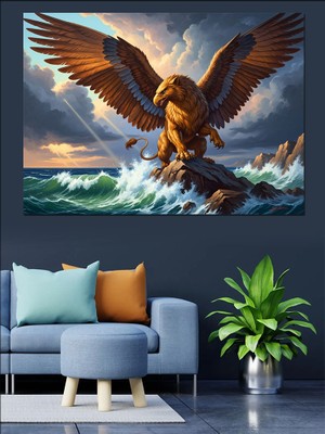 Karizma Tablo Kayalık Sahilde Avlanan Heybetli Kartal Dekoratif Kanvas - Mdf Ahşap Tablo
