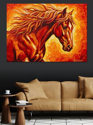 Karizma Tablo Alevlerden Oluşan Koşan At Figürü Dekoratif Kanvas - Mdf Ahşap Tablo