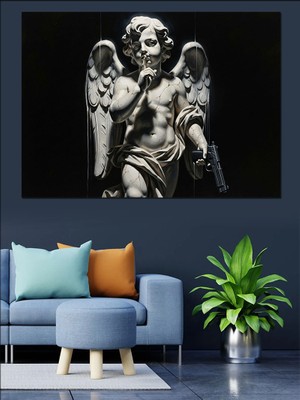 Karizma Tablo Klasik Kanatlı Melek Heykeli Sanatı Dekoratif Kanvas - Mdf Ahşap Tablo