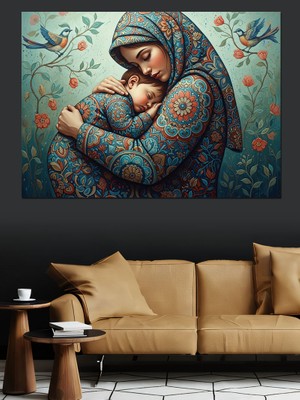 Karizma Tablo Bebeğine Sarılan Anne Figürlü Tablo Dekoratif Kanvas - Mdf Ahşap Tablo