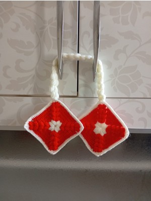 SHC4200 El Yapımı Dekoratif Mutfak Tutacak (Beyaz-Kırmızı)