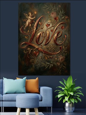 Karizma Tablo Tipografik Love Yazılı Sanatsal Tablo Dekoratif Kanvas - Mdf Ahşap Tablo