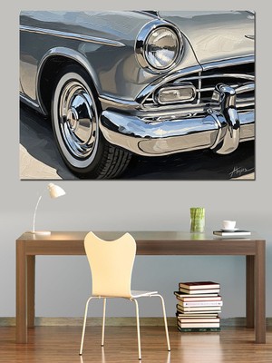 Karizma Tablo Klasik Gümüş Renkli Araba Önü Dekoratif Kanvas - Mdf Ahşap Tablo