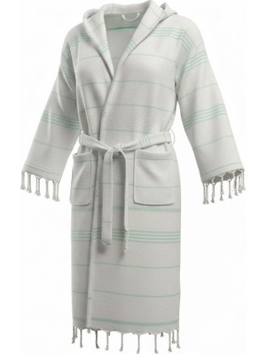 DNRYSL %100 Pamuk Yumuşak El Dokuması Bornoz, Püsküllü Kapüşonlu Plaj, Spa, Havuz ve Banyo Bornozu
