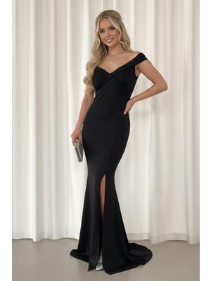 Infivento Kadın Kayık Yaka Ithal Krep Kumaş Abiye Elbise