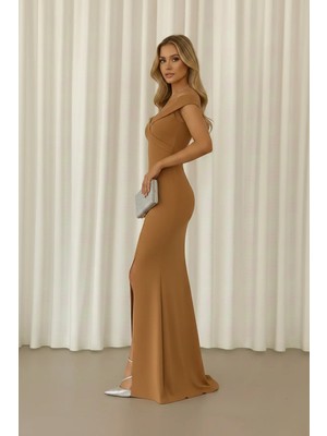 Infivento Kadın Kayık Yaka Ithal Krep Kumaş Abiye Elbise