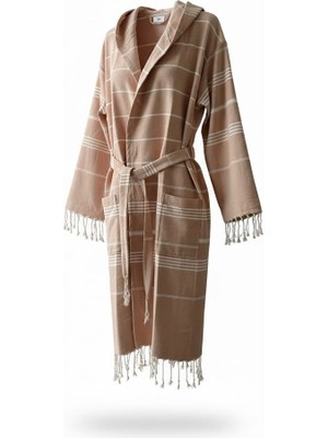 DNRYSL %100 Pamuk Yumuşak El Dokuması Bornoz, Püsküllü Kapüşonlu Plaj, Spa, Havuz ve Banyo Bornozu