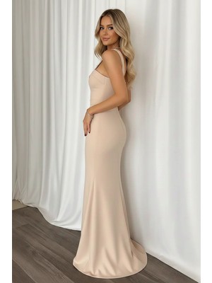 Infivento Kadın Scuba Kumaş Çapraz Yaka Askı Balık Elbise Abiye