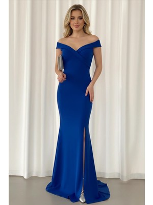 Infivento Kadın Kayık Yaka Ithal Krep Kumaş Abiye Elbise