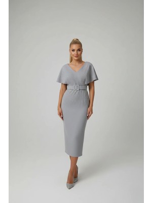 Infivento Kadın Scuba Kumaş Taş Detay Kemerli Abiye Elbise