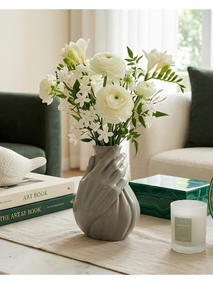 Vazo El Şekilli Vazo Dekoratif Vazo Büyük Boy Mint Yeşili Renk Yükseklik 18 cm Çap 12 cm Parlak.