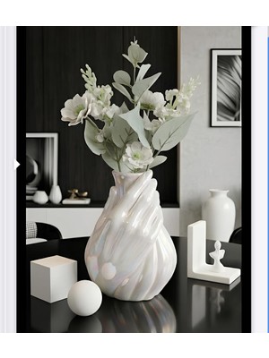 Vazo El  Şekilli Vazo Dekoratif Vazo Büyük Boy Sedef Beyaz Renk Yükseklik 18 cm Çap 12 Cm.