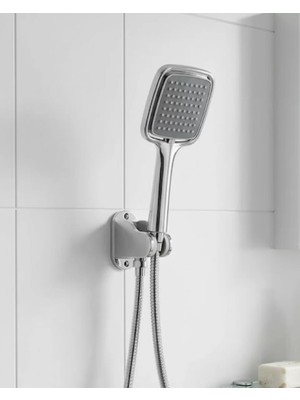 Epilons Siyah Duş Seti El Duşu Başlığı Spiral Hortum Duvar Askısı Banyo Duş Seti