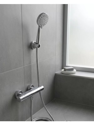 Epilons Krem Duş Başlığı Seti 4 Kademeli El Duşu Spiral Hortumlu Banyo Seti