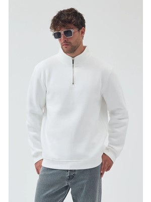 Lenithra Basic Oversize Siyah Unisex Yarım Fermuar Boğazlı Sweatshirt