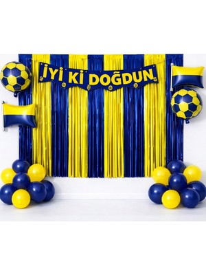 Bkmc Party Lüks Sarı Lacivert Taraftar (Süper Set) Arkafonlu Konsepti Doğum Günü Parti Seti Süsü