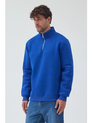 Lenithra Basic Oversize Siyah Unisex Yarım Fermuar Boğazlı Sweatshirt