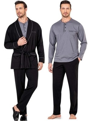 Pierre Cardin 5605 3'lü Röpteşambır Pijama Seti - Siyah
